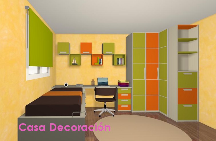 Dormitorio Juvenil Naranja y Verde Pistacho « Casa Decoración